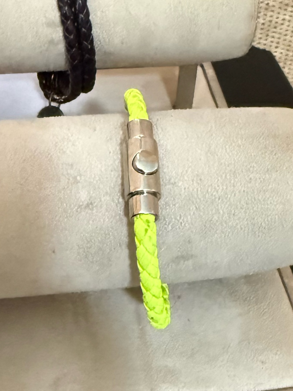Ferragamo Tennis Ball Yellow Braided Leather Bracelet with Silver Clasp